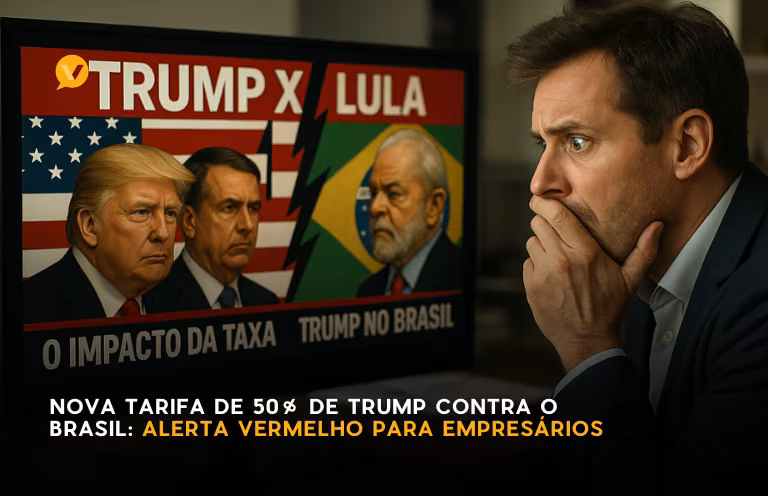 Capa editorial: Nova Tarifa de 50% de Trump contra o Brasil: Alerta Vermelho para Empresários