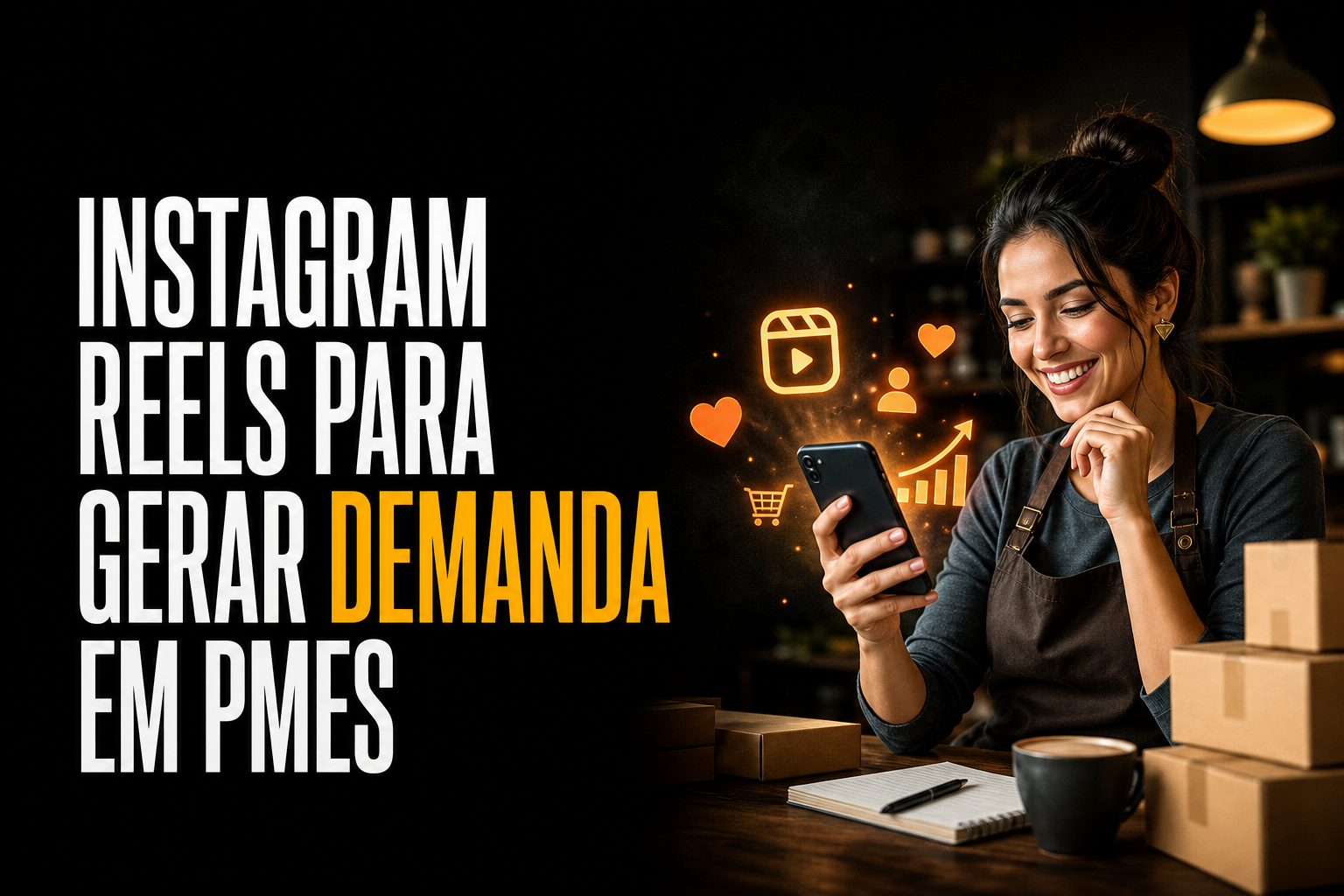 Profissional de PME usando Instagram Reels para atrair clientes e gerar demanda
